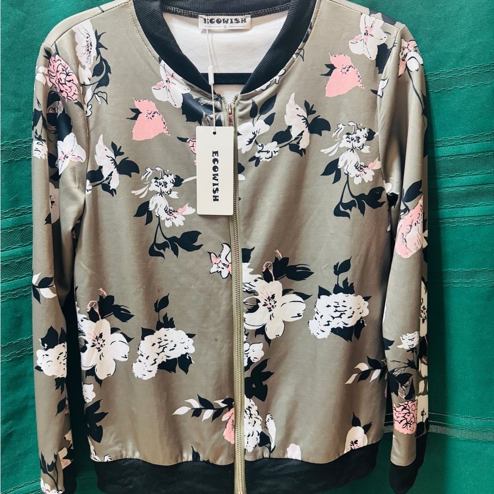 Black and Pink Floral Bomber Jacket